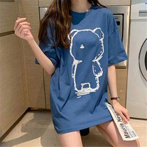 Short sleeve T shirt long blouse pure cotton Kdiek